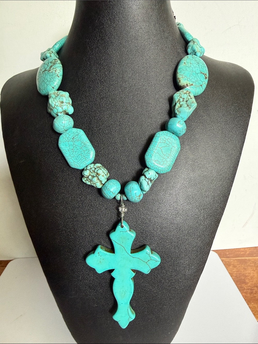 Turquoise Beaded Cross Necklace - Vibrant Turquoise Fashion Jewelry